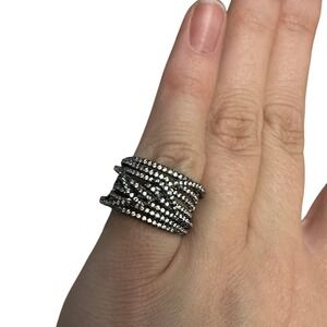 nOir Gunmetal Pavé Crystal Multi Strand Statement Ring Size 7